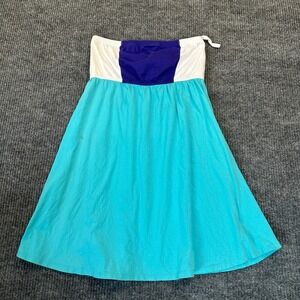 Island Beach Strapless Colorblock Mini Dress Medium Teal Purple White Jersey